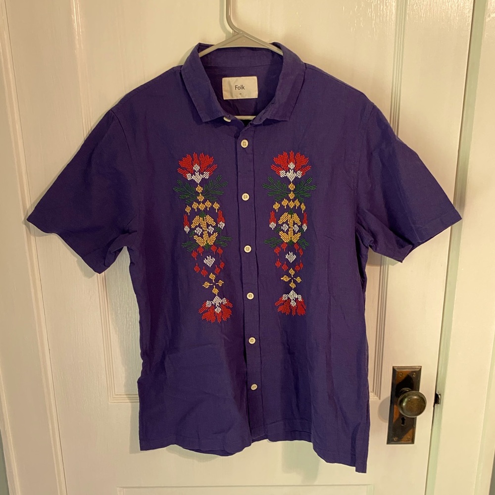 Linen blend Folk embroidered shirt